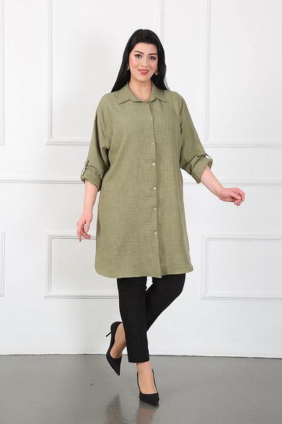 By Alba Collection Women's Khaki Soft Linen Large Size Tunic