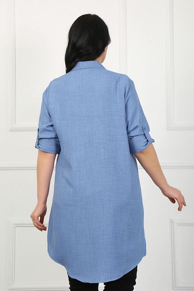 By Alba Collection Women's Indigo Soft Linen Large Size Tunic