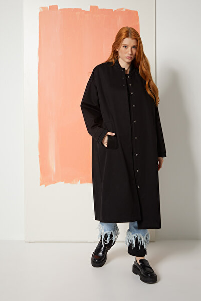 Manimani Dik Yaka Uzun Siyah Ceket