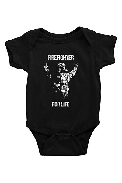 Darkhane Firefighter Black Unisex Baby Body - Zıbın