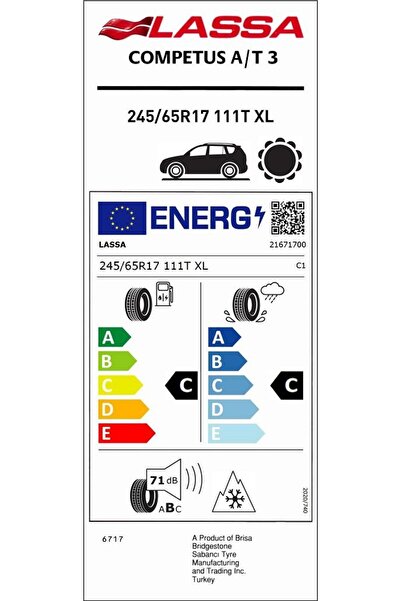 Lassa 245/65R17 111T XL Competus A/T 3 Oto Yaz Lastiği (Üretim: 2024)