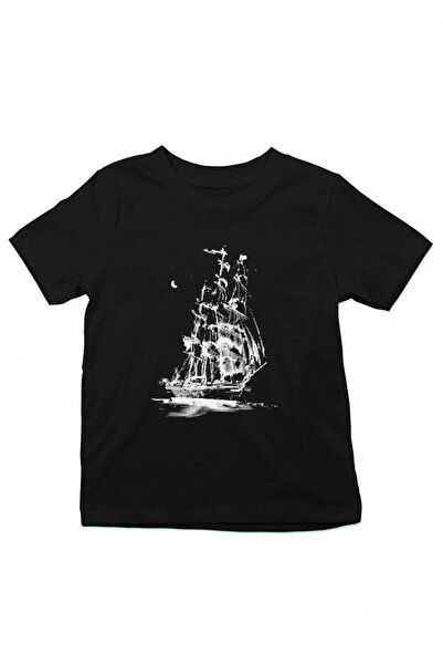 Darkhane Black Pirate Ship Unisex Kids T-shirt