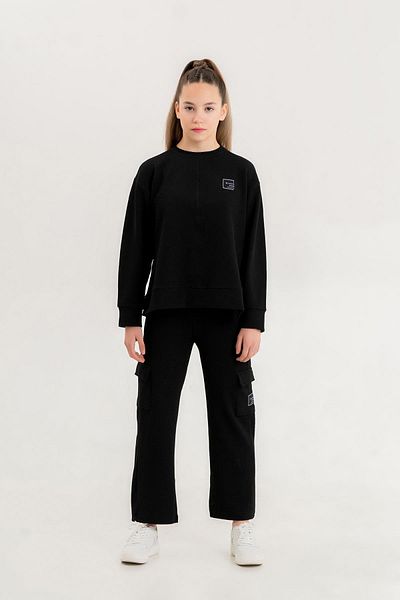 Black One Σετ φόρμας για κορίτσια με λαιμόκοψη με λεπτομέρεια Cargo Pocket