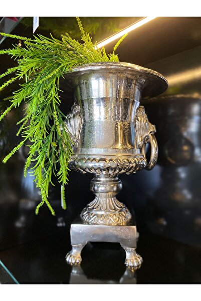 LAMEDORE 1MEH- 125225S Aslan Kulplu Gümüş Küçük Vazo 32x18x45,5 cm