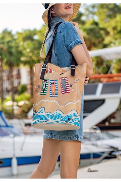 Dogo Women's Vegan Leather Multicolor Shoulder Bag - Cats on the Beach Design