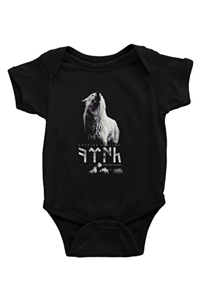Darkhane جسم أطفال للجنسين من Göktürk Howling Wolf باللون الأسود - Zıbın