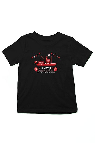 Darkhane 19 May Unisex Kids T-Shirt - Youth and Sports Day Bandırma Black T-Shirt