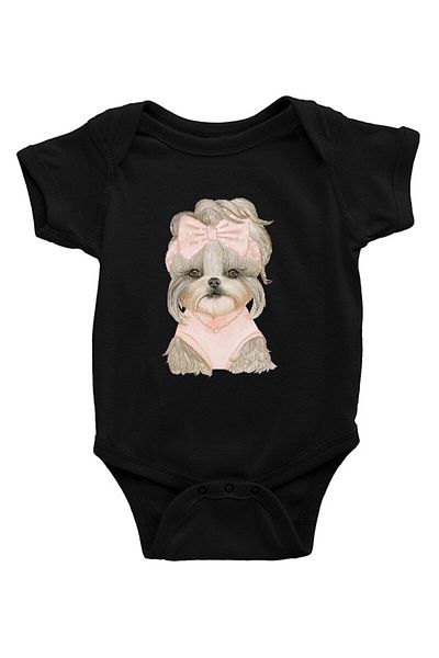 Darkhane Unisex baby body with black Pudel Ribbon - Zıbın