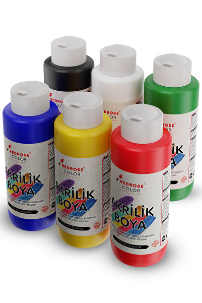 REDROSE COLOR Ana Renkler Akrilik Boya Seti, 6'lı Set 6x120ml Dekoratif Hobi ...