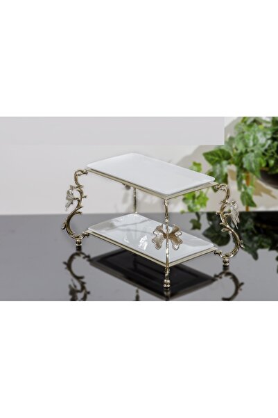 BULUTHOMEAKSESUAR KELEBEK 2 KATLI PORSELEN SUNUMLUK 34X14 CM