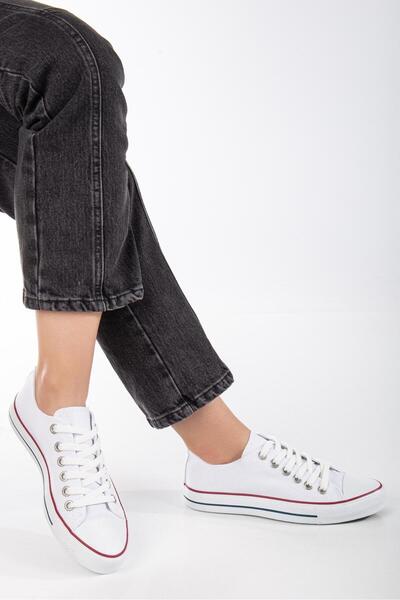 BY İMİS SHOES Unisex Kısa Beyaz Keten Sneaker