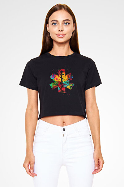 Darkhane God of Medicine Asclepius Black Unisex Crop Top T-Shirt T-Shirt