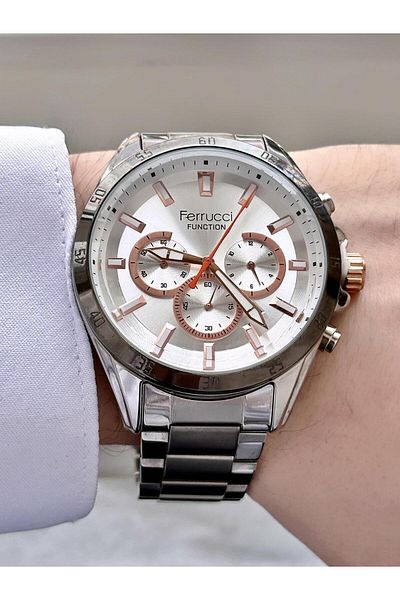 Ferrucci Men's Multifunctional Metal Band Wristwatch
