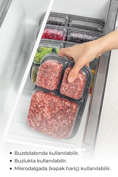 Vienev 1.15 Liter Anthracite 6-Piece 3-Compartment Rectangular Storage Container