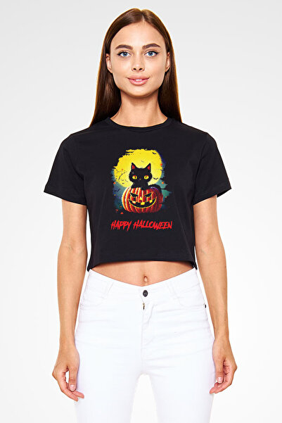 Darkhane تي شيرت أسود قصير للجنسين - تي شيرت هالوين كيتن