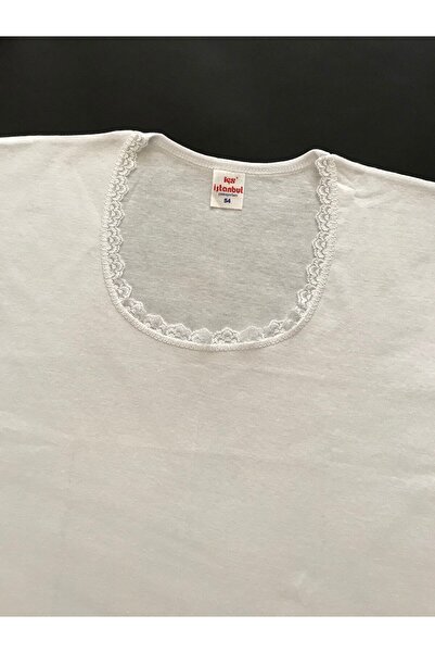 istanbul çamaşırları Women's Lace Collar Short Sleeve Undershirt/basic T-shirt 100% Cotton