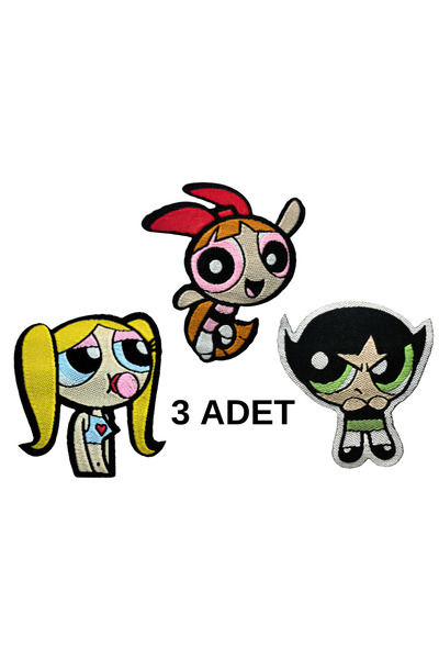 Megas Etiket Ütü ile Yapışan Powerpuff Girls 3'lü Set Dokuma Arma/Yama