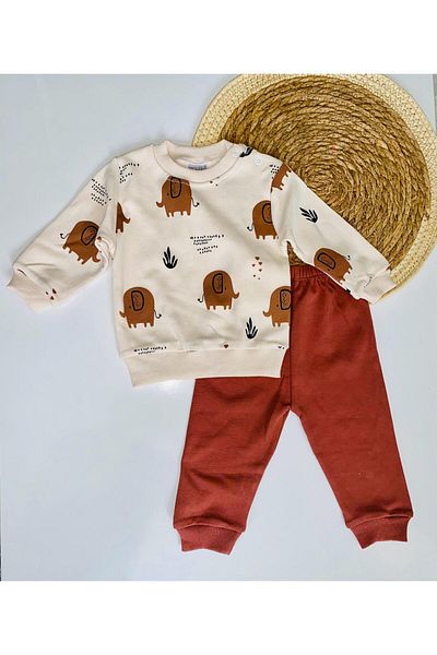 GÜNEŞ KİDS Elephant Patterned Double Baby Bottom Top Set
