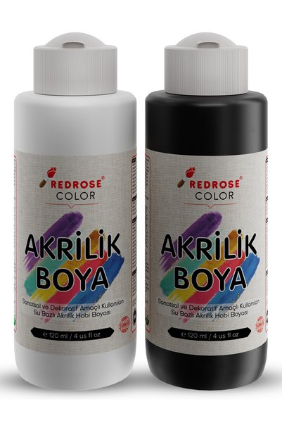 REDROSE COLOR Beyaz-siyah Akrilik Boya Seti, 2'li Set 2x120ml Dekoratif Hobi ...