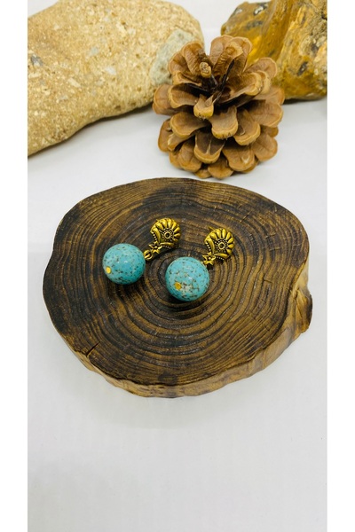 Porsuk Alternatif أقراط نسائية مصنوعة يدويًا من الزجاج التشيك مع جهاز نحاسي