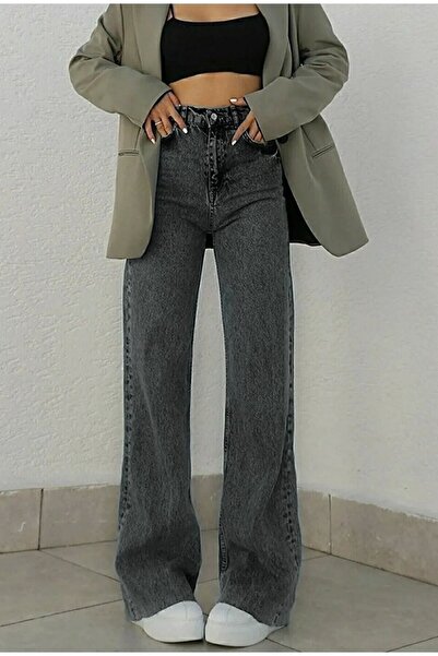 Pubi جينز نسائي بخصر عالٍ وأرجل واسعة - ساق واسعة من الليكرا