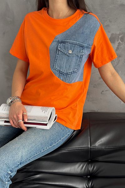 FEMELLE Dámské bavlněné tričko Orange Denim Jeans s detailním kapesním designem