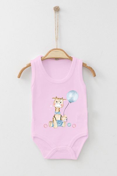 ADABEBEK Little Balloon Bow Tie Giraffe Printed Strap Snap-On Bodysuit