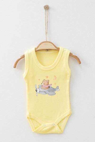 ADABEBEK Night Stroll Themed Teddy Bear Printed Strap Snap-On Bodysuit