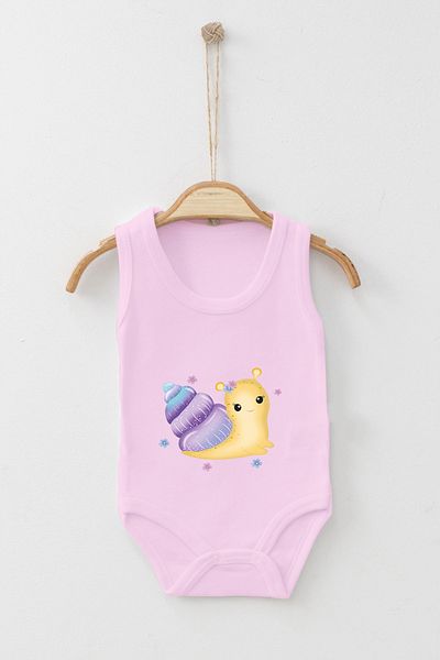 ADABEBEK Cute Baby Snail Printed Strappy Snap-On Bodysuit