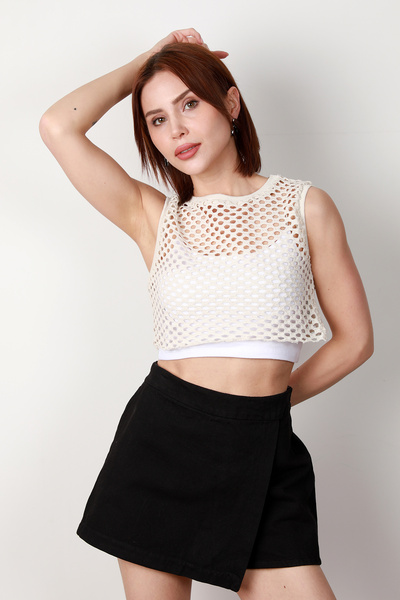 GİYSA Women's Mesh Crop Sweater