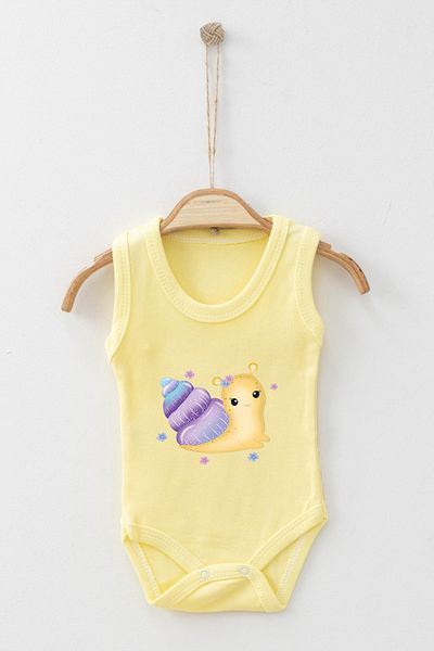 ADABEBEK Cute Baby Snail Printed Strappy Snap-On Bodysuit