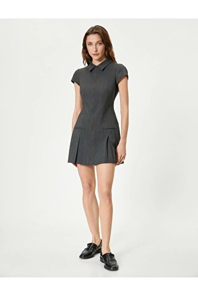 Koton Сукня з гоммельським коміром, плісирована, з коротким рукавом ANTRASIT MELANJ
