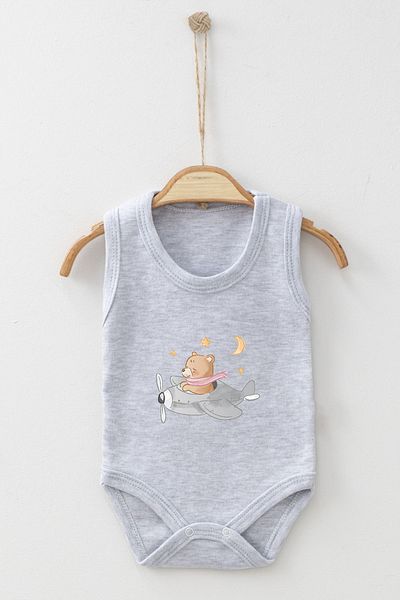 ADABEBEK Night Stroll Themed Teddy Bear Printed Strap Snap-On Bodysuit