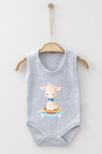 ADABEBEK It's a Boy Written Little Giraffe Printed Strappy Snap-On Bodysuit