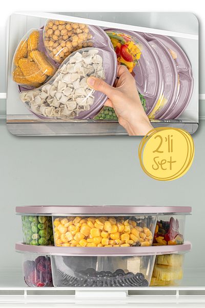 Vienev 1.2 Liter Pink 2-Piece 3-Compartment Round Storage Container
