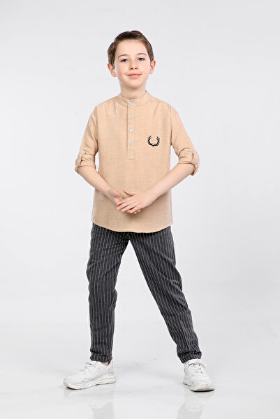 MORNIO Set cămașă și pantaloni cu guler judecător cu trei nasturi pentru băia...