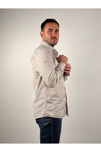 Mad&Calf Ανδρικό ριγέ πουκάμισο με μακρυμάνικο πέτο με λεπτή εφαρμογή