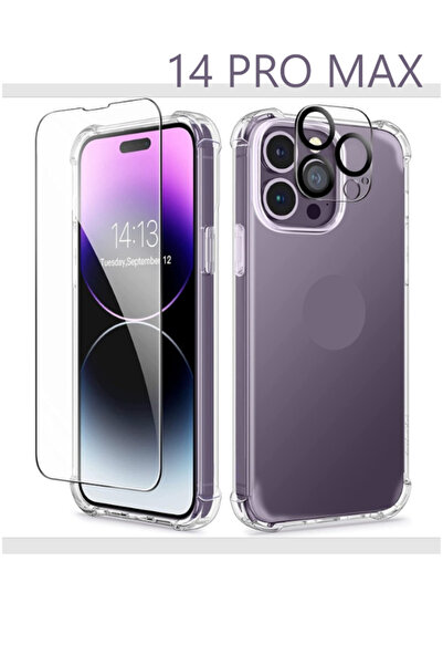 USIDE Iphone 14pro Max Uyumlu Şeffaf Köşe Korumalı Kılıf Ekran Koruyucu Kamer...