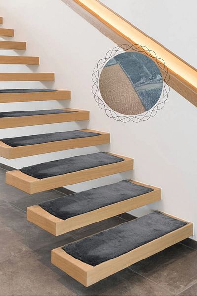 Bonny Home Anthracite Plush Ladder - Non-Slip Leather Based Comfort Step Mat (1 PC)