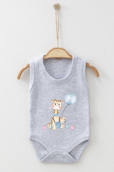 ADABEBEK Little Balloon Bow Tie Giraffe Printed Strap Snap-On Bodysuit