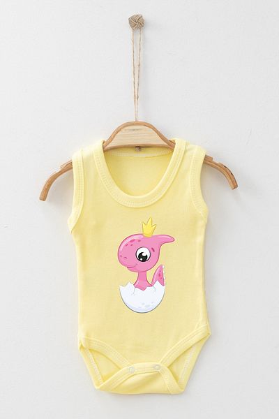 ADABEBEK Egg Detailed Crown Dressed Dinosaur Printed Snap-On Bodysuit