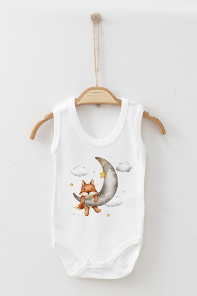 ADABEBEK Fox on the Moon Printed Strap Snap-On Bodysuit