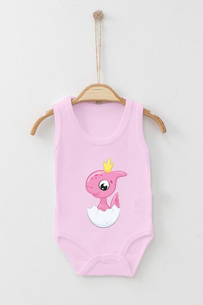 ADABEBEK Egg Detailed Crown Dressed Dinosaur Printed Snap-On Bodysuit