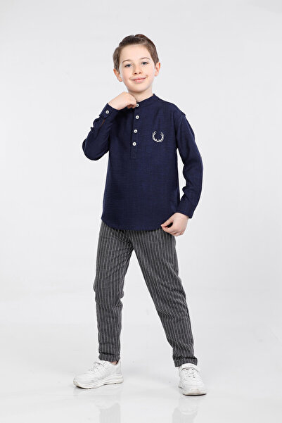 MORNIO Set cămașă și pantaloni cu guler judecător cu trei nasturi pentru băia...