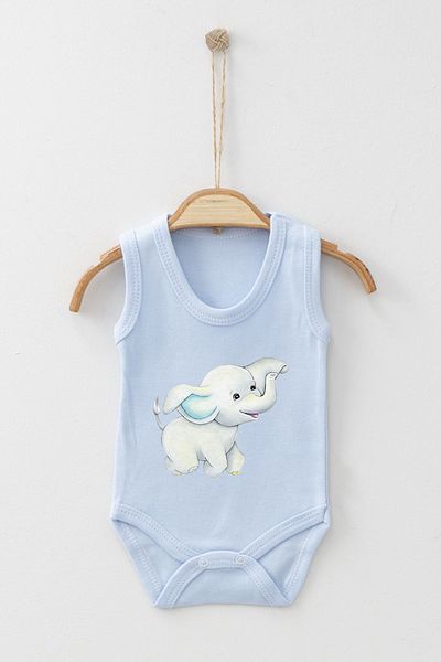 ADABEBEK Happy Baby Elephant Playing Game Printed Strap Snap-On Bodysuit