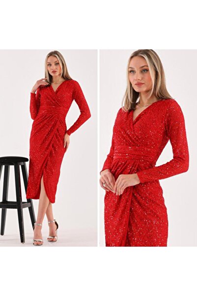 CİXAPLE Double Breasted Pul Sequined Evening Dress