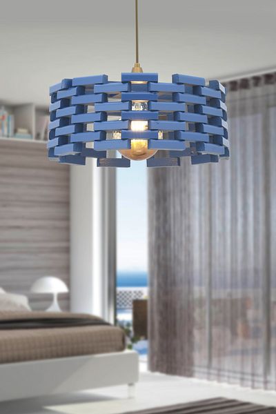 Bidolushop Dark Blue Colored Mosaic - Wooden Pendant Lamp, Chandelier Gold Installation