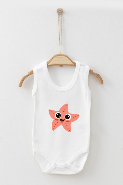 ADABEBEK Cute Starfish Printed Strappy Snap-On Bodysuit