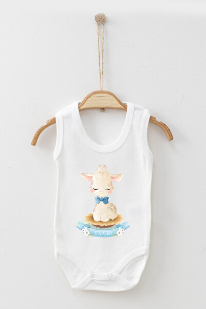 ADABEBEK It's a Boy Written Little Giraffe Printed Strappy Snap-On Bodysuit