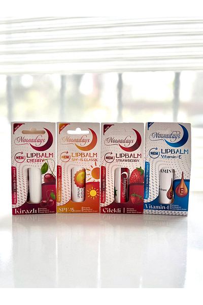 Nowadays LIP BALM Lip Protector Cherry/Strawberry/Vitamin-E/SPF-15 SET OF 4